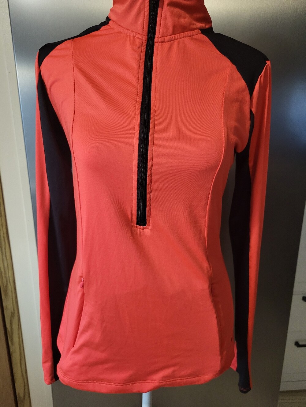 PINK Victoria's Secret Coral and Black Half-Zip Pullover